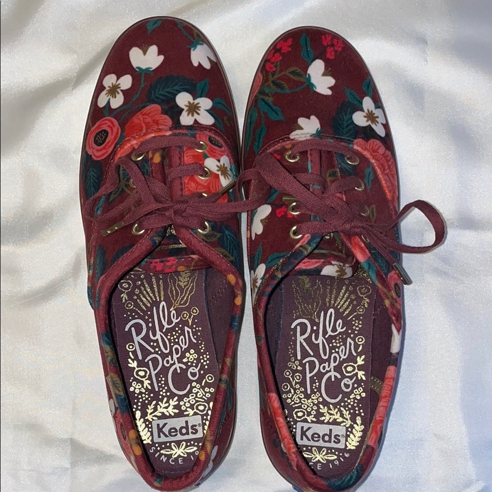 Keds Burgundy Floral Lace-Up Sneakers